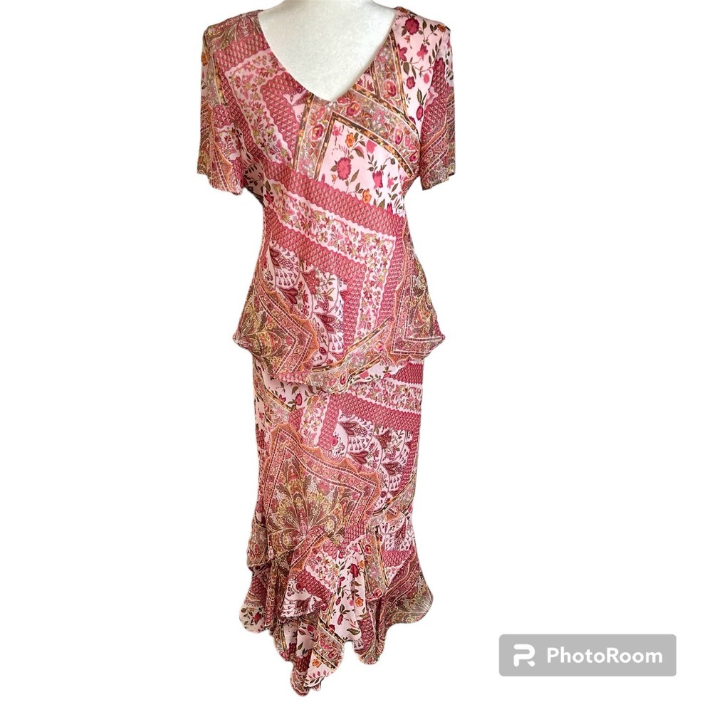 Studio 1 Floral Ruffled 2 Piece Dress Fairycore‎ Pink Women’s 12 Y2K Maxi Vtg.